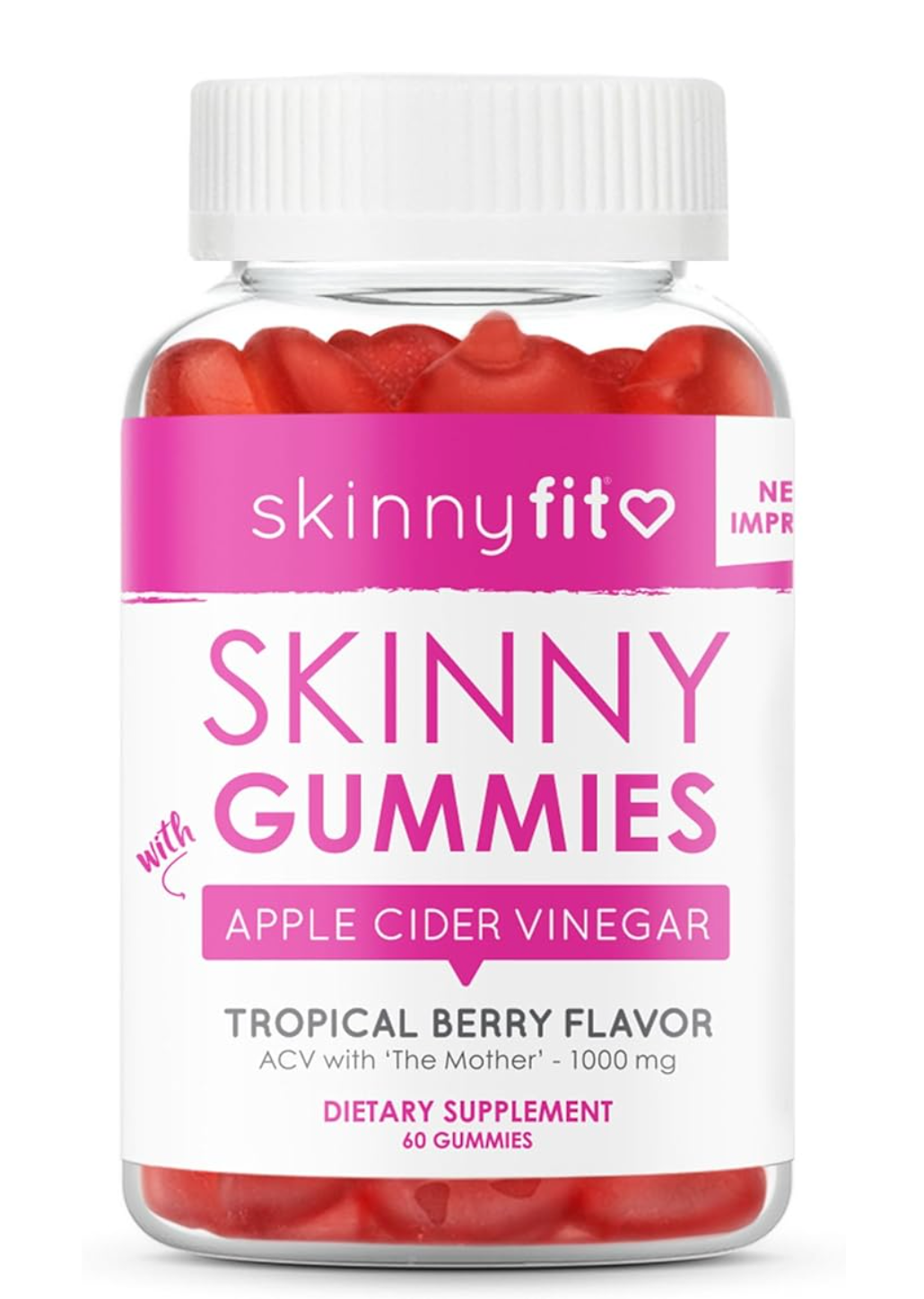SkinnyFit Skinny Gummies Apple Cider Vinegar Gummies w/ The Mother, Healthy Weight, Immune Support, Vitamin B9, B12, Beetroot, Pomegranate, Vegan-Friendly